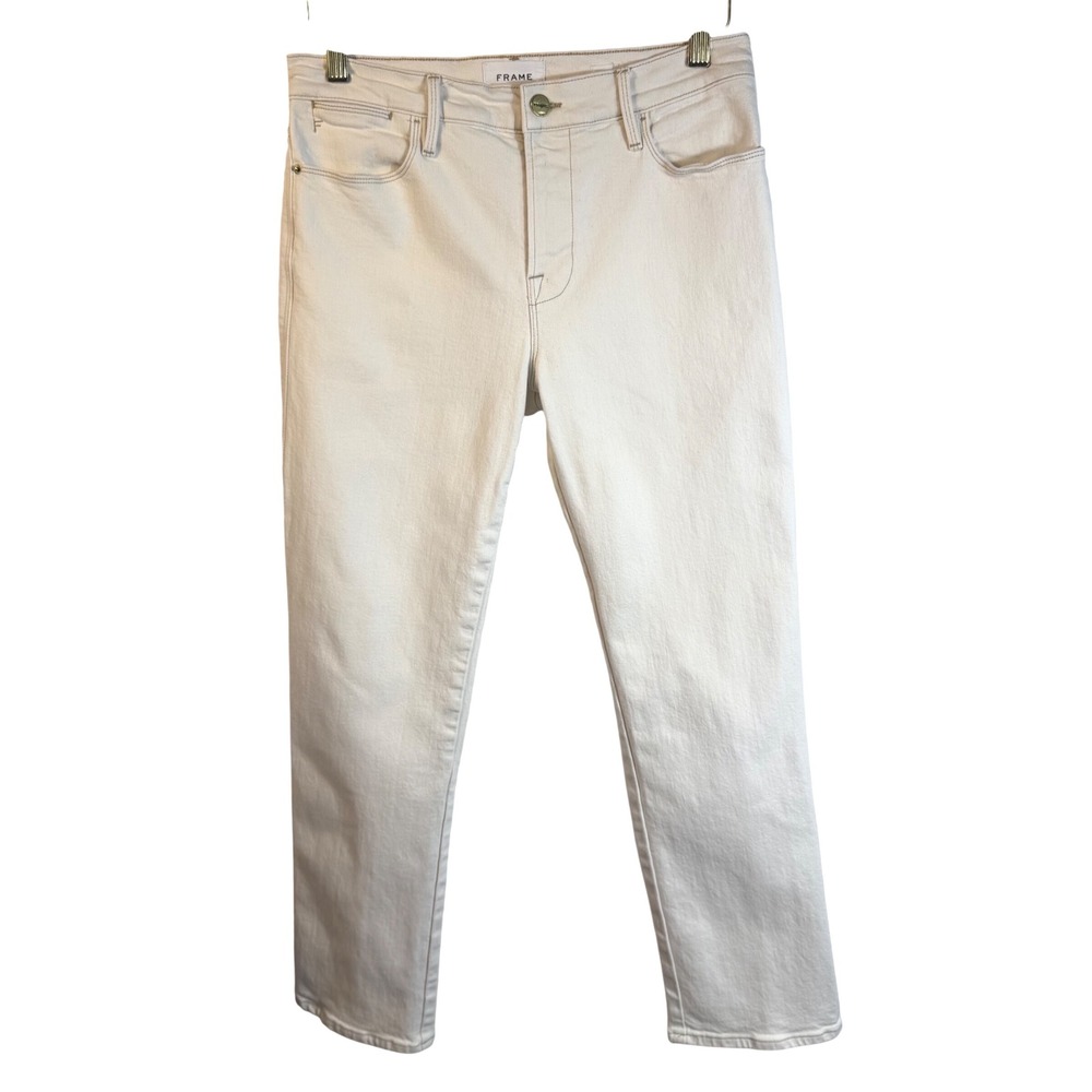 FRAME Le High Straight Jeans Size 28 Ecru White High Rise Cropped Stretch Denim